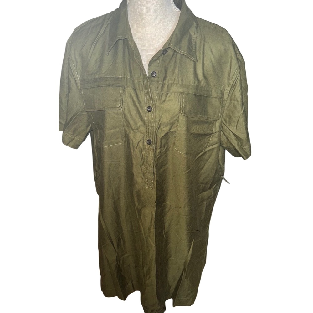 Banana Republic Women XL Olive Green Utility Safari Shirt Dress Cotton Lyocell